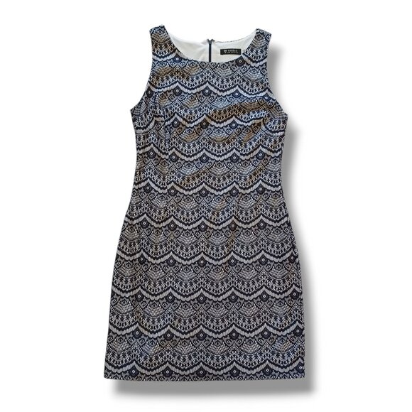 Guess Women's Dress Navy Blue White Lace Sleeveless Sheath Knee Length Size 12 - Picture 1 of 13